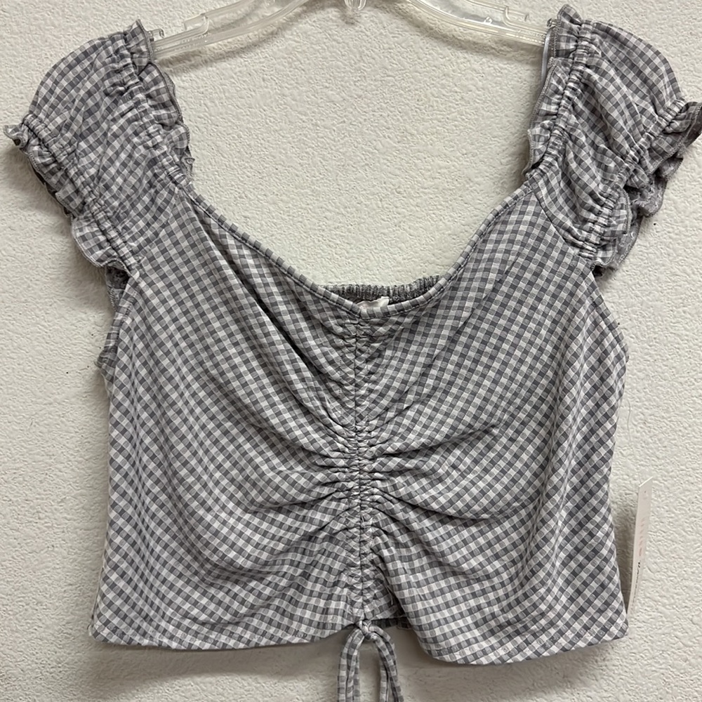 Urban Romantics Gingham Check Rushed Front Crop Top M - Picture 3 of 15
